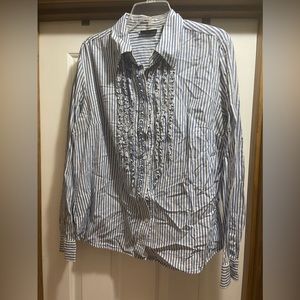 NY and Co blue and white stripe button up with ruffle detail XL OBO